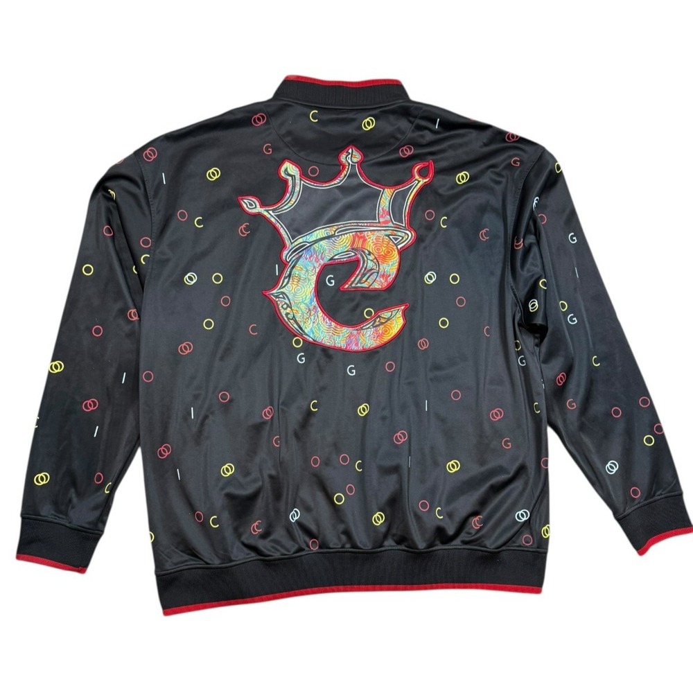 Coogi Mens Black Logo Embroidered‎ Zip Up Jacket Size 5XL